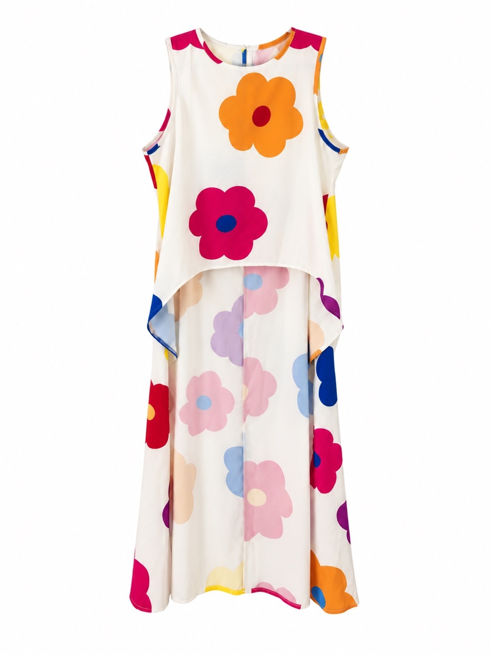 SHEIN Women’s Floral High Low Tunic Blouse Sleeveless Long Back Retro Mod Size M
